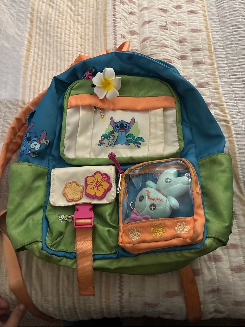 Stitch Kids Backpack in Blue, Green & Orange